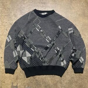 Men's Vintage Urban Works Geometric Black & Gray Crewneck Sweater Made in Korea